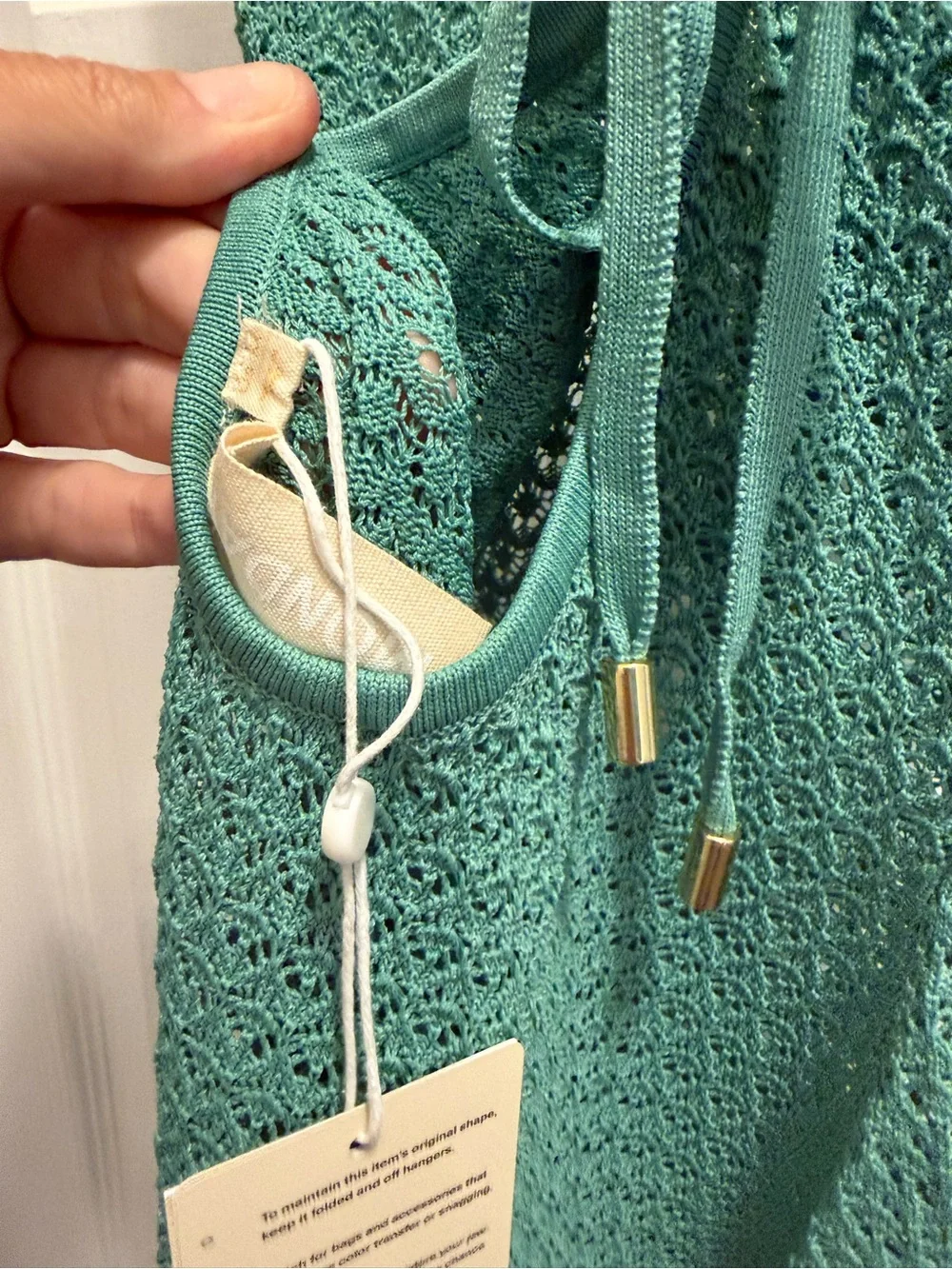 NWT Monday Swimwear Pond Crinkle Crochet Maxi Ramatuelle Dress with Plunge Neck
